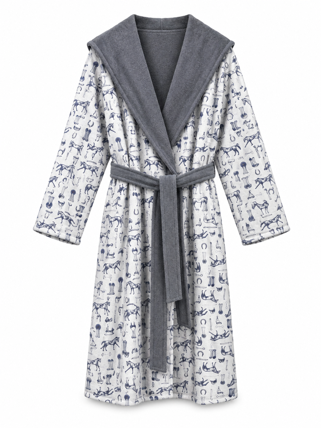 The Hidden Blooms Reversible Bathrobe – Blue Horses / Grey