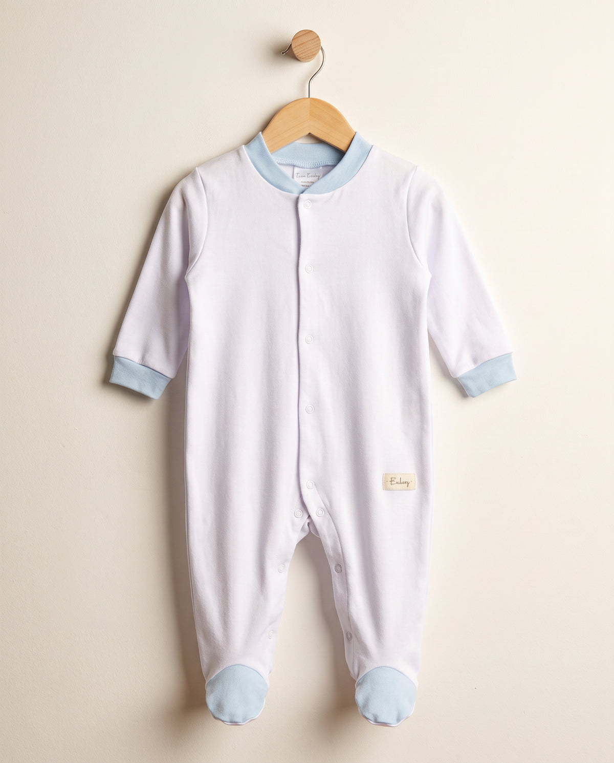 Baby Boys' Footed One-Piece – White & Baby Blue