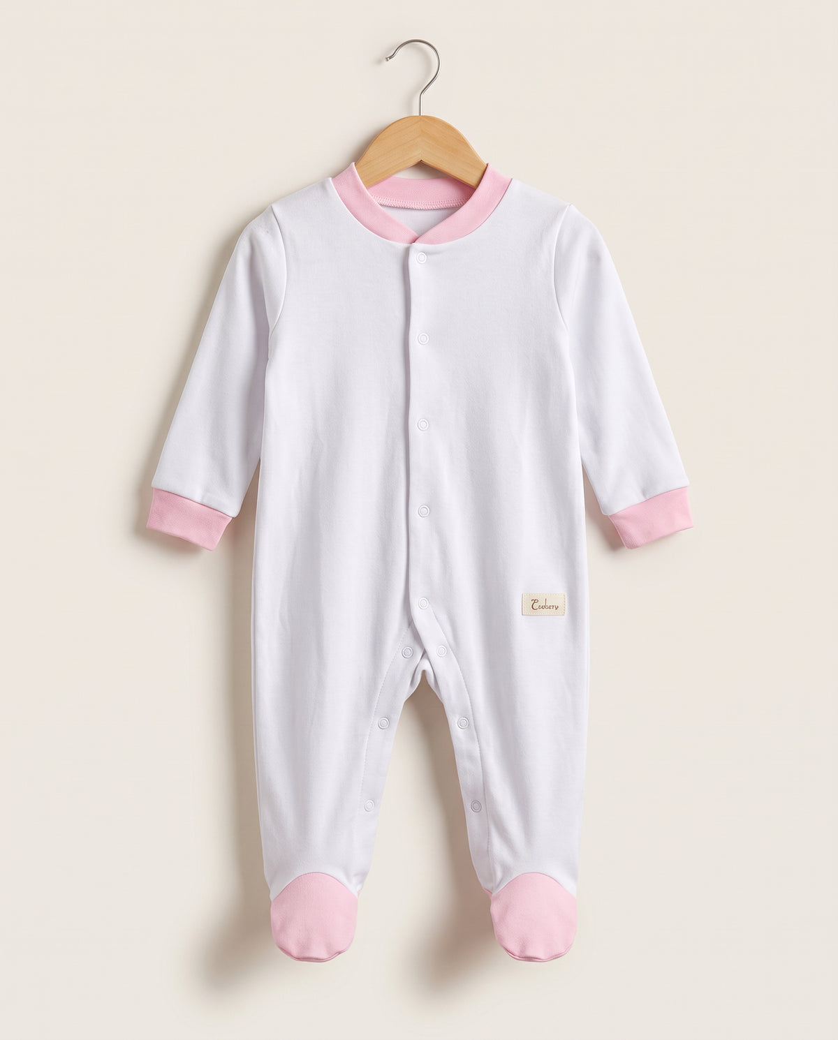 Baby Girls' Footed One-Piece – White & Pink