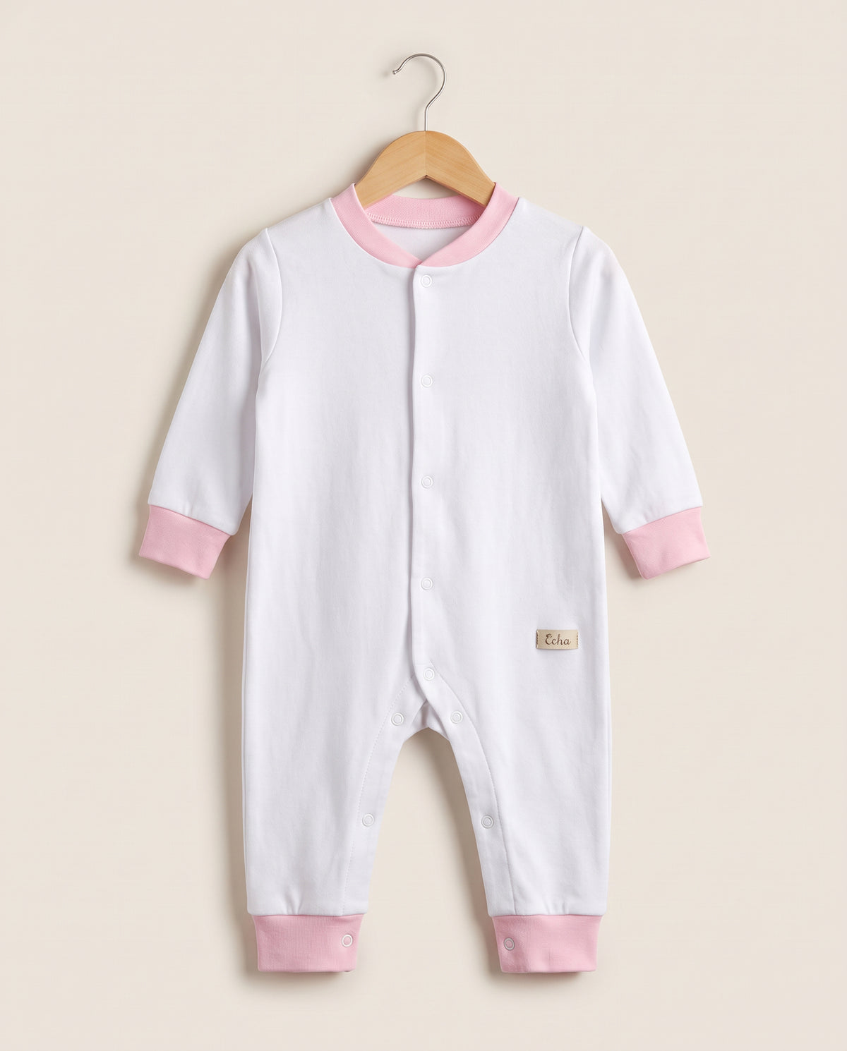 Baby Girls' Footless One-Piece – White & Pink