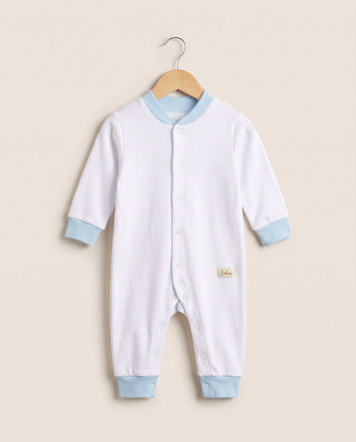 Baby Boys' Footless One-Piece – White & Baby Blue