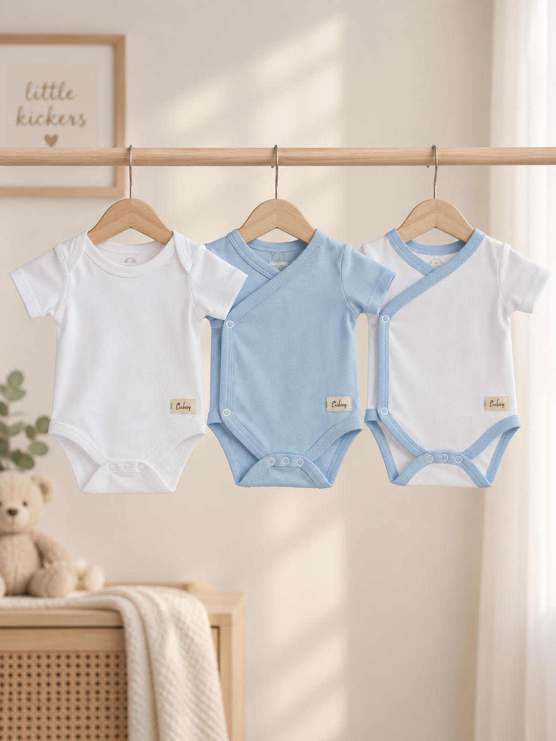 Baby Boys' 3-Piece Short-Sleeve Envelope-Neck Bodysuit Set – Baby Blue