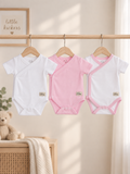 Baby Girls' 3-Piece Short-Sleeve Envelope-Neck Bodysuit Set – Pink