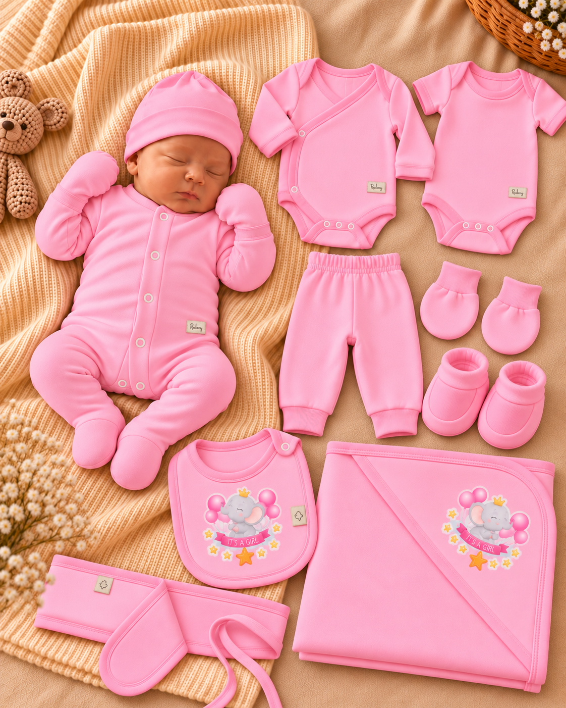 Baby Girl' 10-Piece Hospital Set - Elephant Baby Girl - Pink