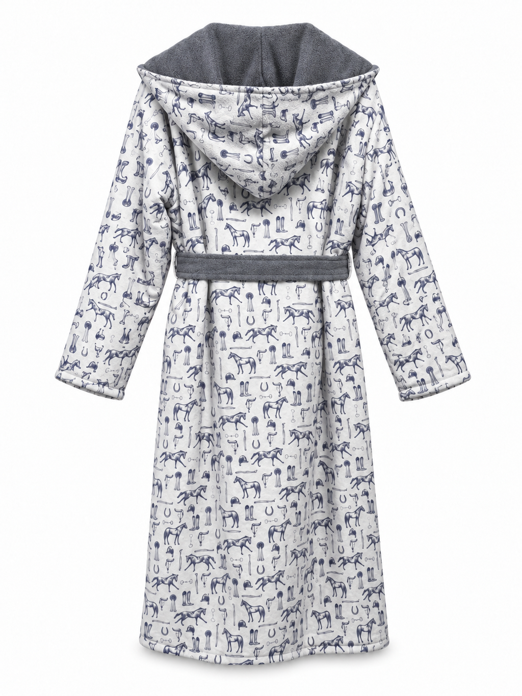 The Hidden Blooms Reversible Bathrobe – Blue Horses / Grey