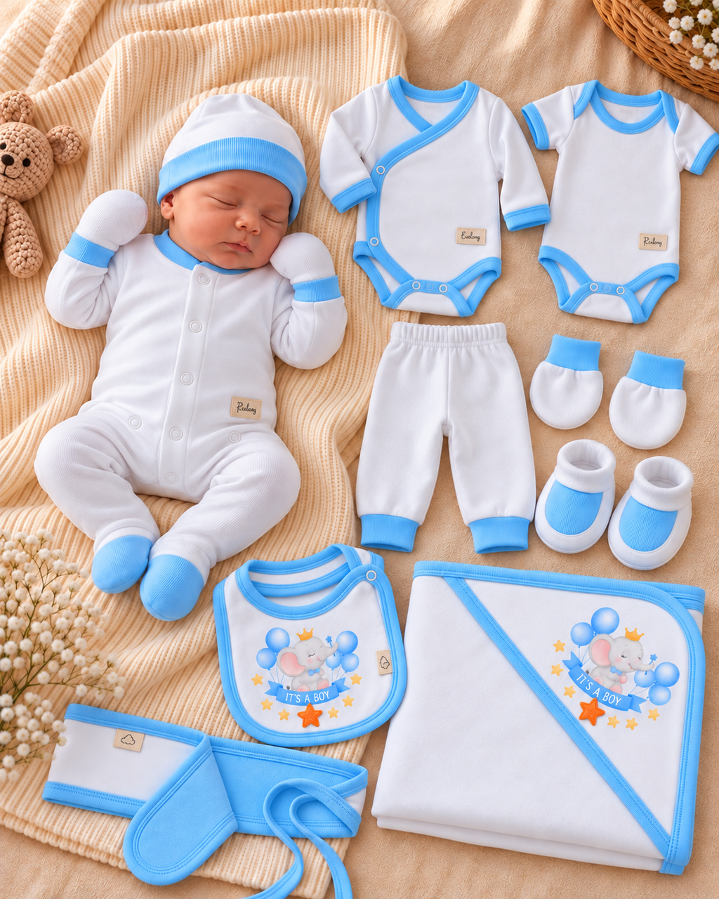Baby Boys' 10-Piece Hospital Set - Elephant its a boy - White & Blue