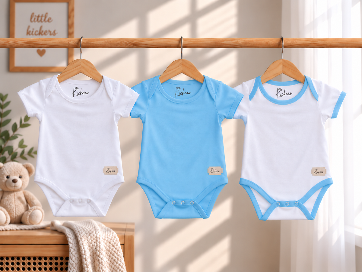 Baby Boys' 3-Piece Short-Sleeve envelop Bodysuit Set – Baby Blue