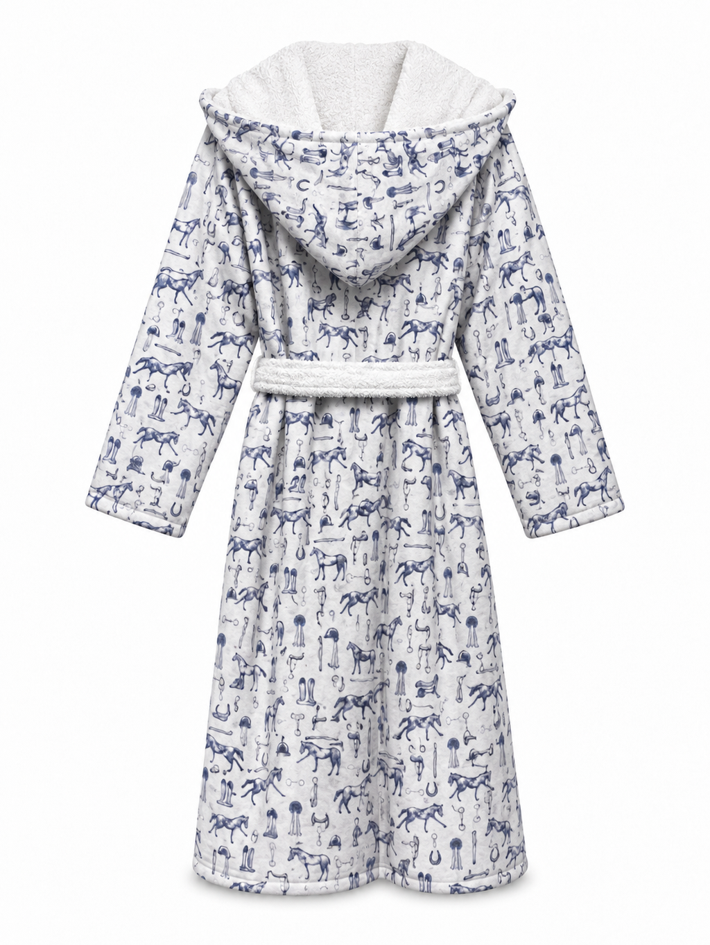 The Hidden Blooms Reversible Bathrobe – Blue Horses / White