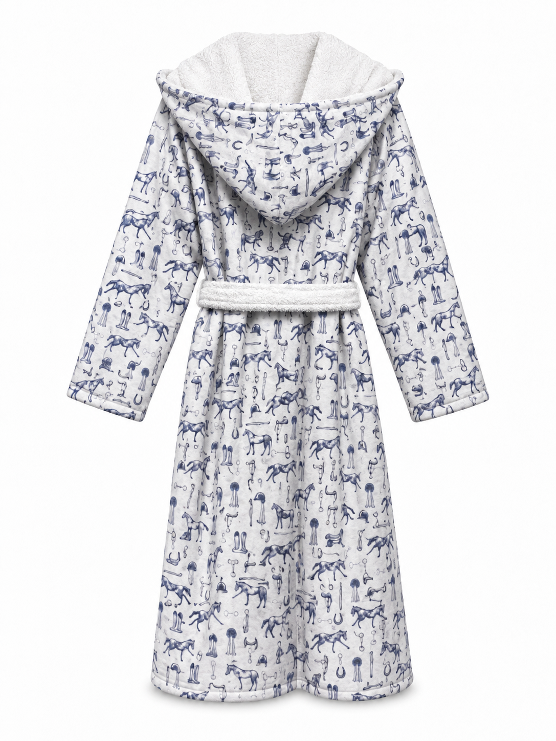 The Hidden Blooms Reversible Bathrobe – Blue Horses / White