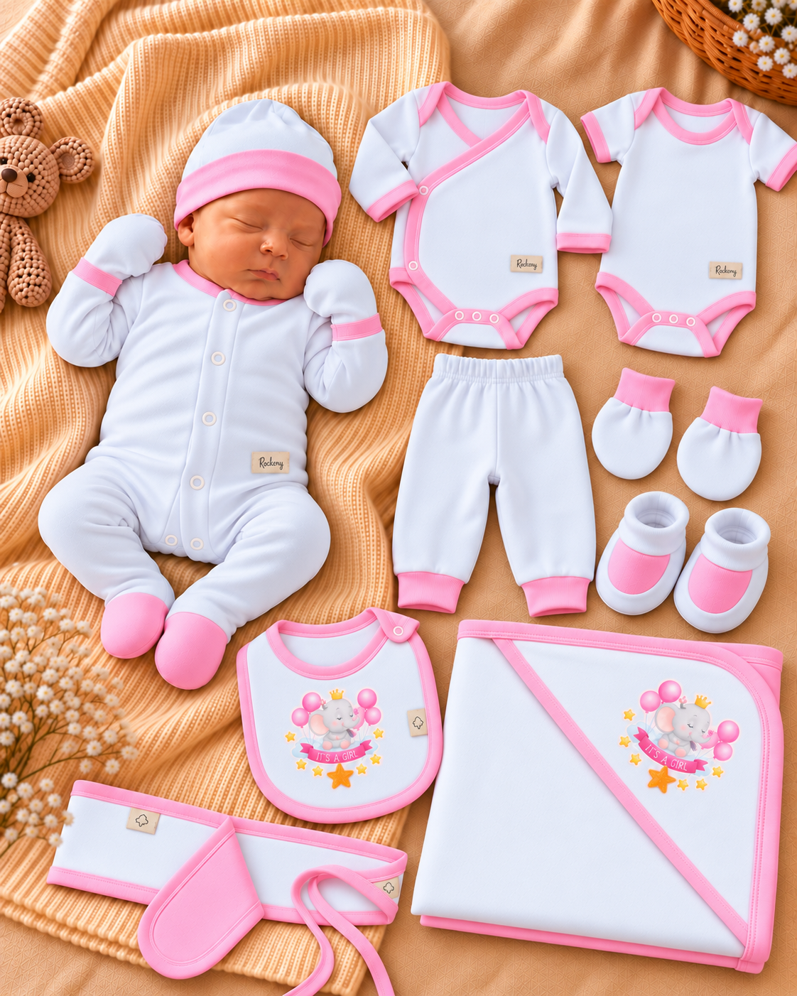 Baby Girl' 10-Piece Hospital Set - Elephant Baby Girl - White & Pink