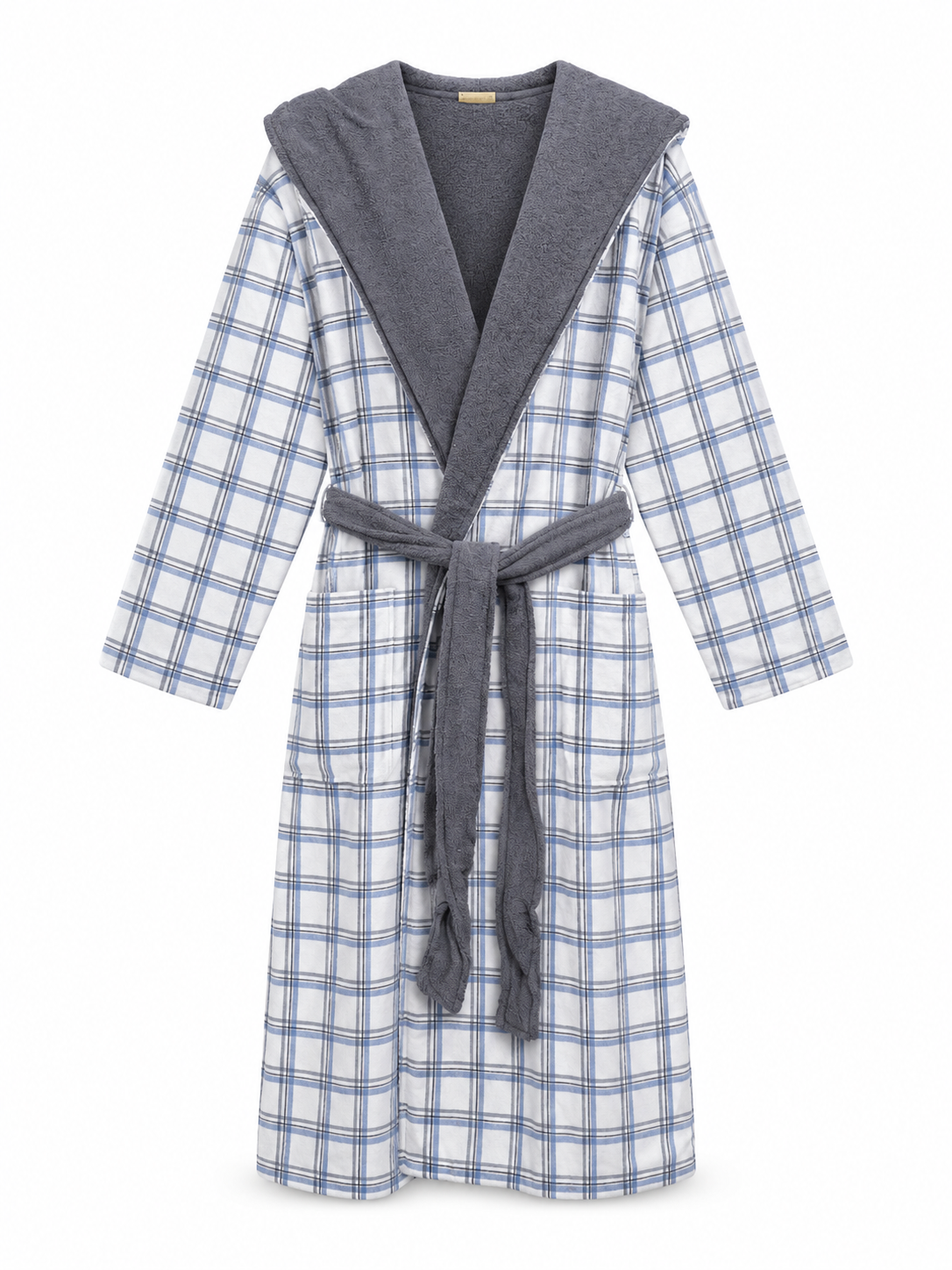 The Hidden Blooms Reversible Bathrobe – Blue Check / Grey