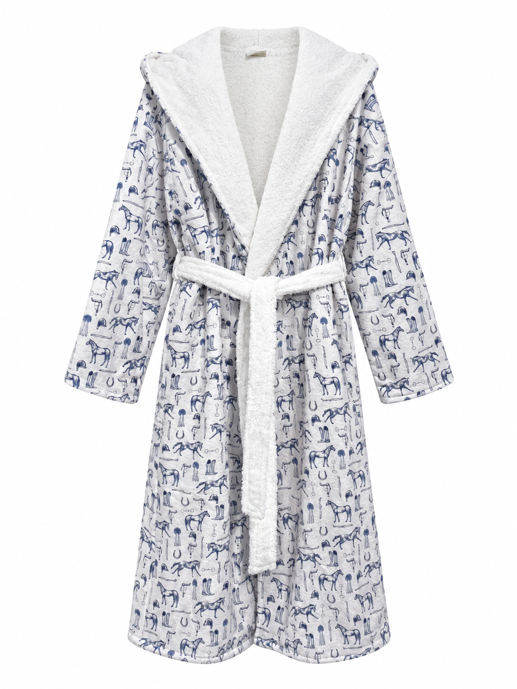The Hidden Blooms Reversible Bathrobe – Blue Horses / White