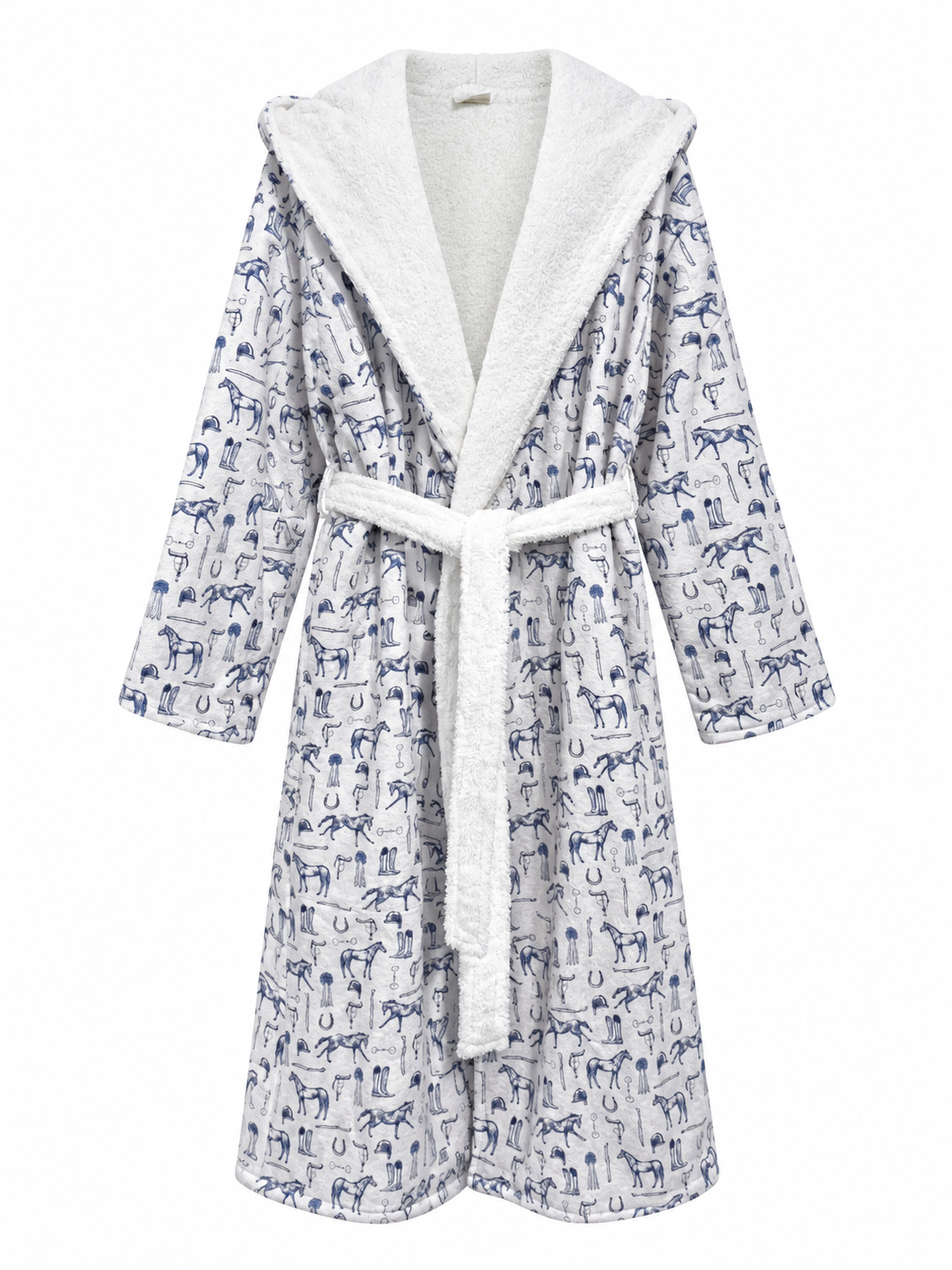 The Hidden Blooms Reversible Bathrobe – Blue Horses / White