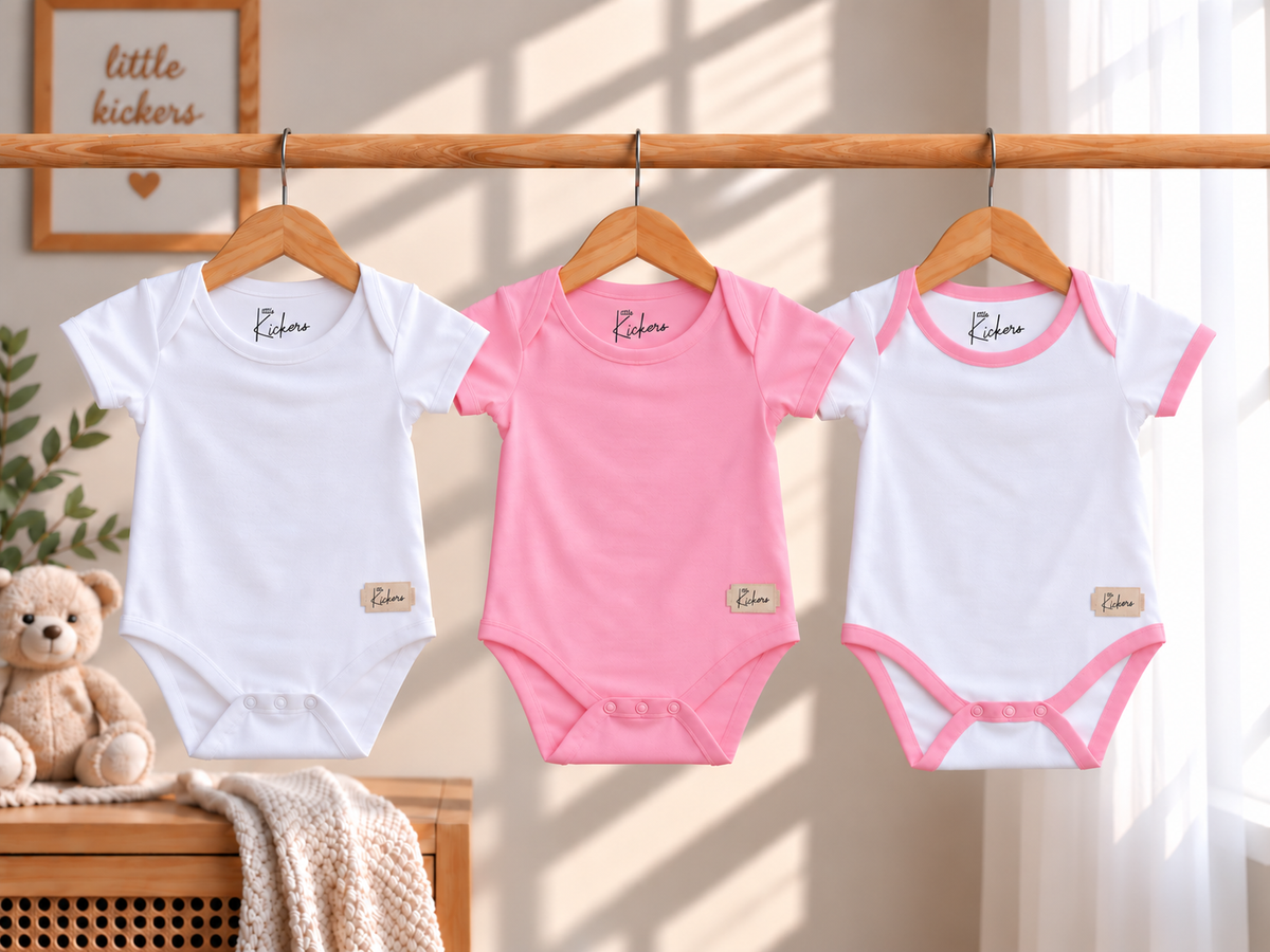 Baby Girls' 3-Piece Short-Sleeve envelope Bodysuit Set – Pink